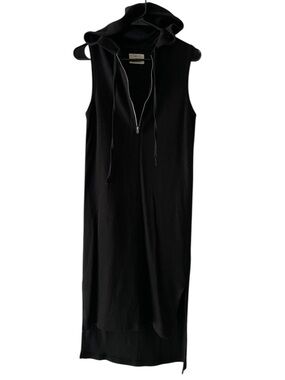 Pins and Needles black cotton knit hi-low dress with hoodie